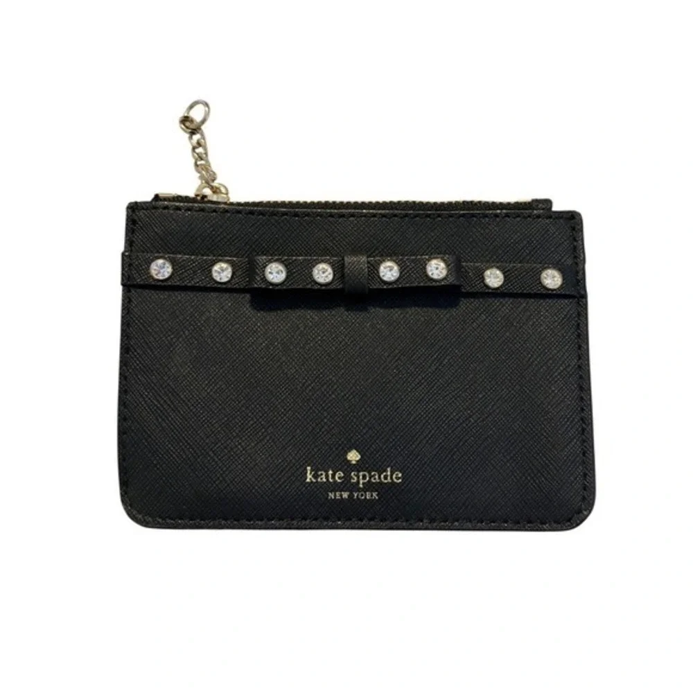 Kate Spade Black Saffiano Leather Bitsy Laurel Way‎ Jeweled Key Coin Case